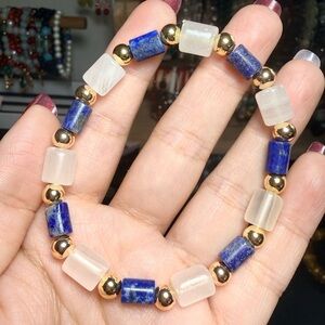 ✨ White Calcite, Lapis Lazuli & 14K Gold Plated Bracelet ✨